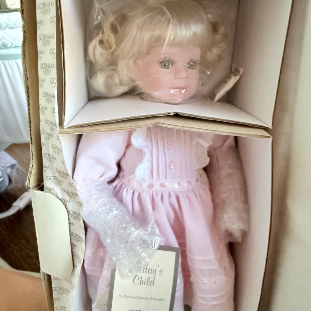 Gorham Blonde Doll in Pink Lace Dress